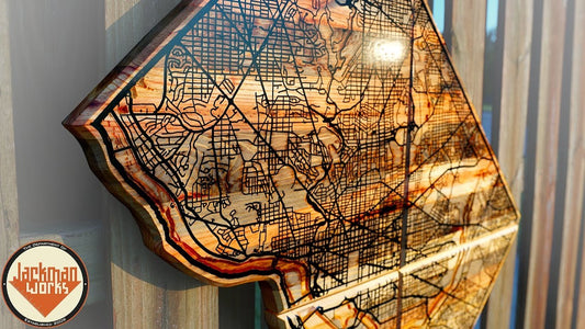 CNC Engraved City Map on Slab of Wood